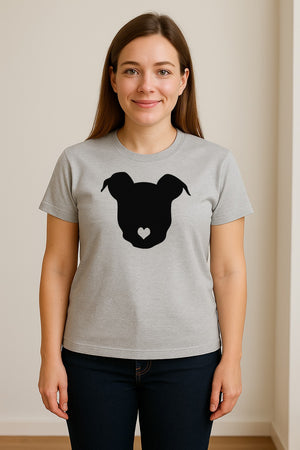Dog Lover T-Shirt, Heart Nose Head Silhouette Design for Pet Moms and Animal Fans