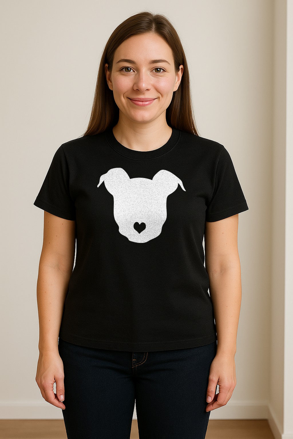Dog Lover T-Shirt, Heart Nose Head Silhouette Design for Pet Moms and Animal Fans