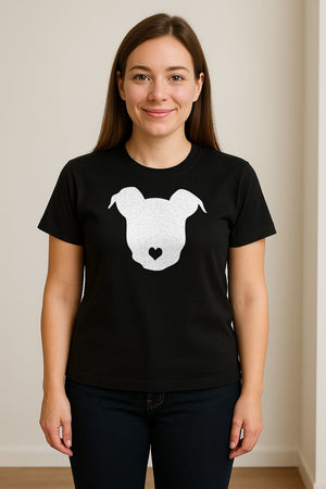 Dog Lover T-Shirt, Heart Nose Head Silhouette Design for Pet Moms and Animal Fans