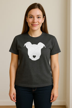 Dog Lover T-Shirt, Heart Nose Head Silhouette Design for Pet Moms and Animal Fans