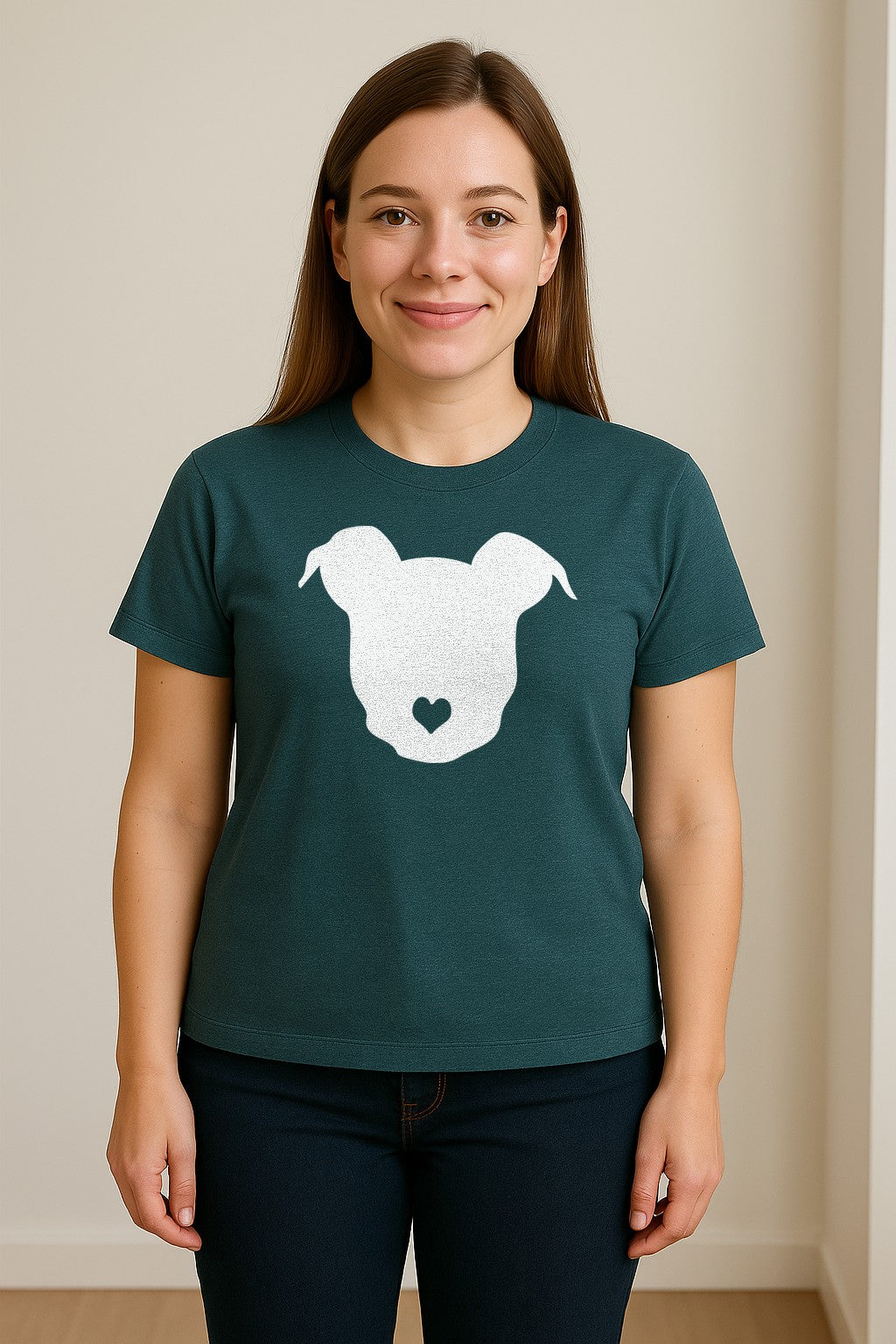 Dog Lover T-Shirt, Heart Nose Head Silhouette Design for Pet Moms and Animal Fans