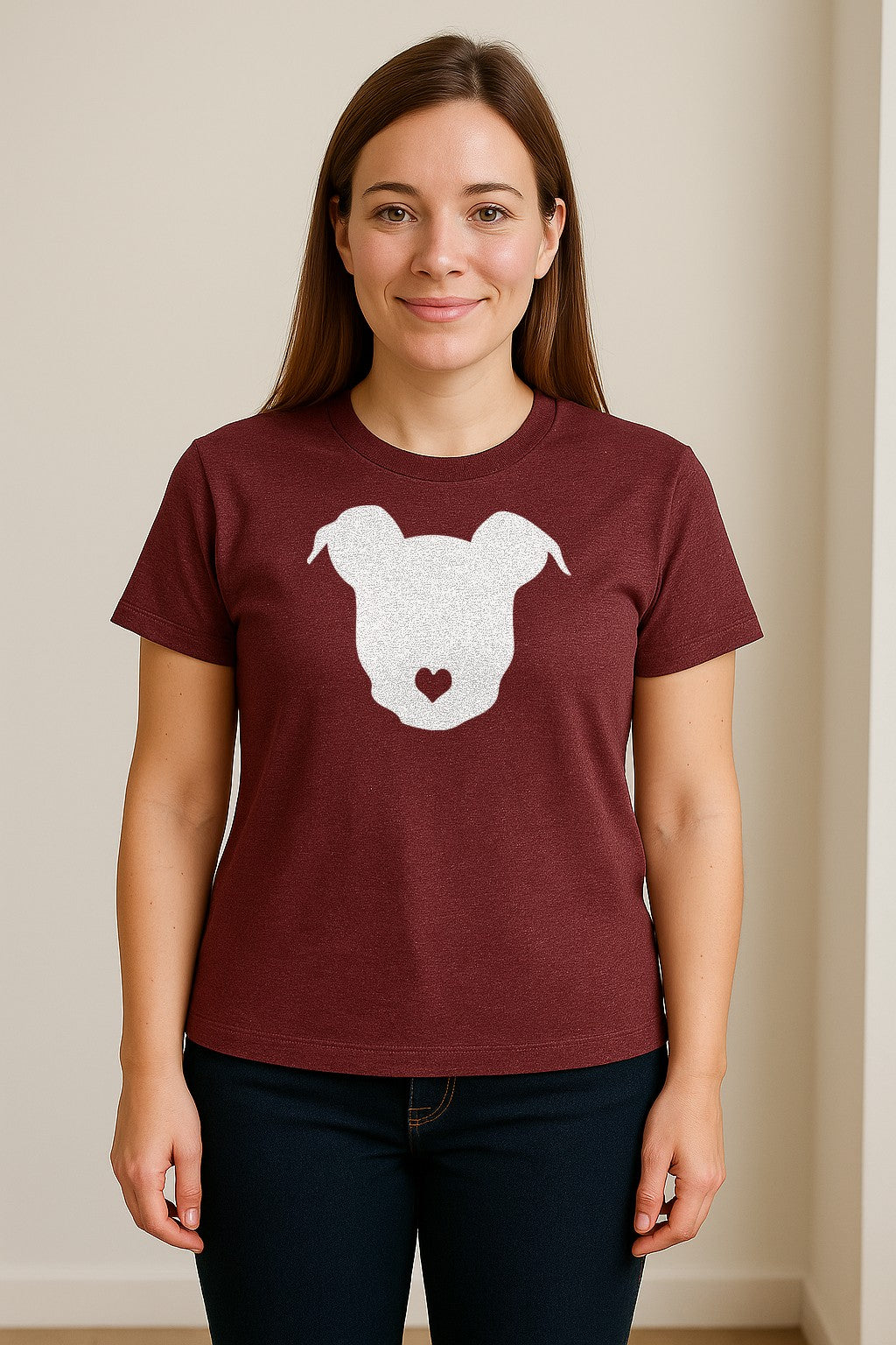 Dog Lover T-Shirt, Heart Nose Head Silhouette Design for Pet Moms and Animal Fans