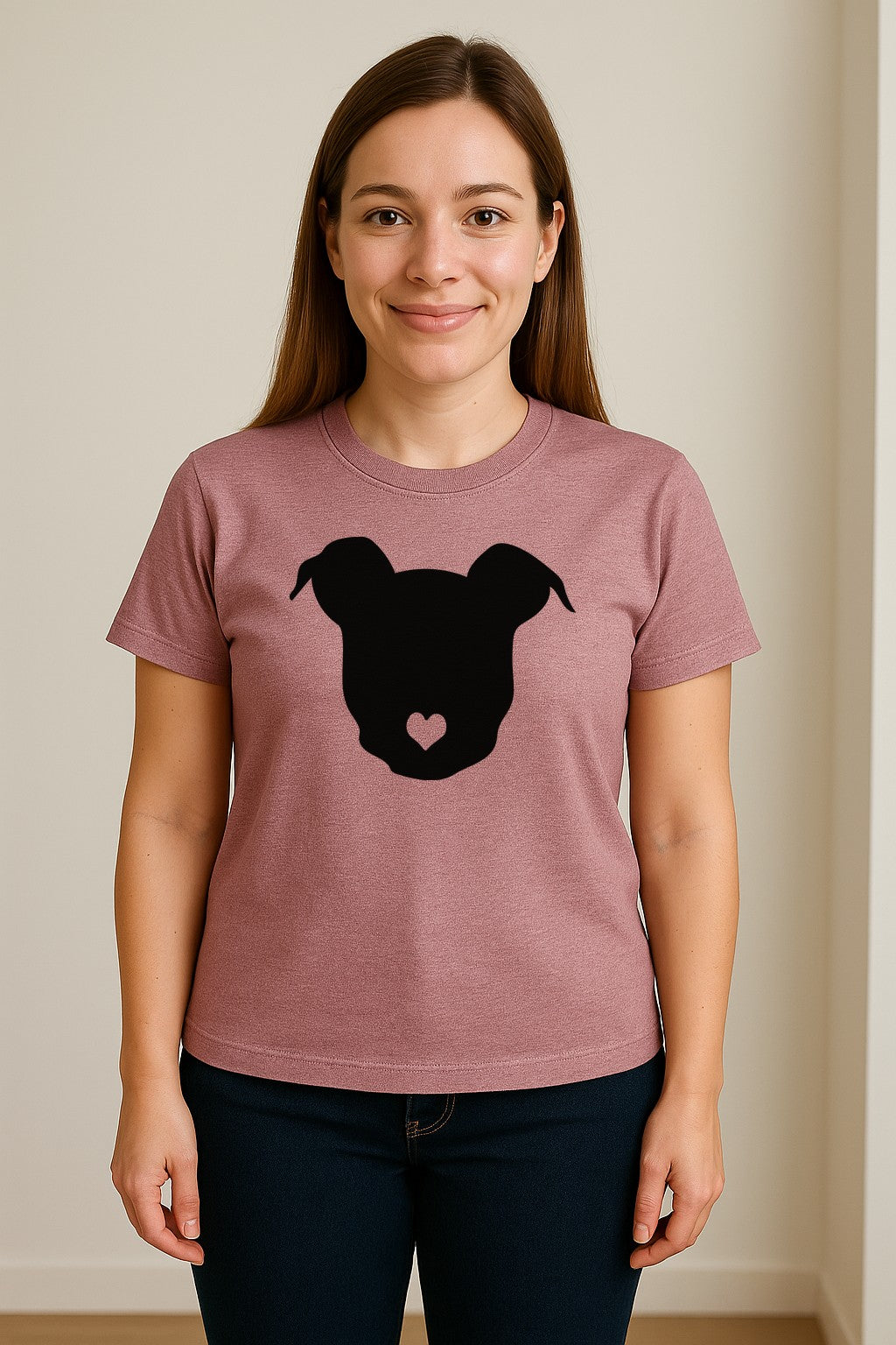 Dog Lover T-Shirt, Heart Nose Head Silhouette Design for Pet Moms and Animal Fans