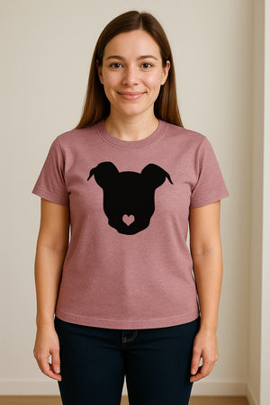 Dog Lover T-Shirt, Heart Nose Head Silhouette Design for Pet Moms and Animal Fans