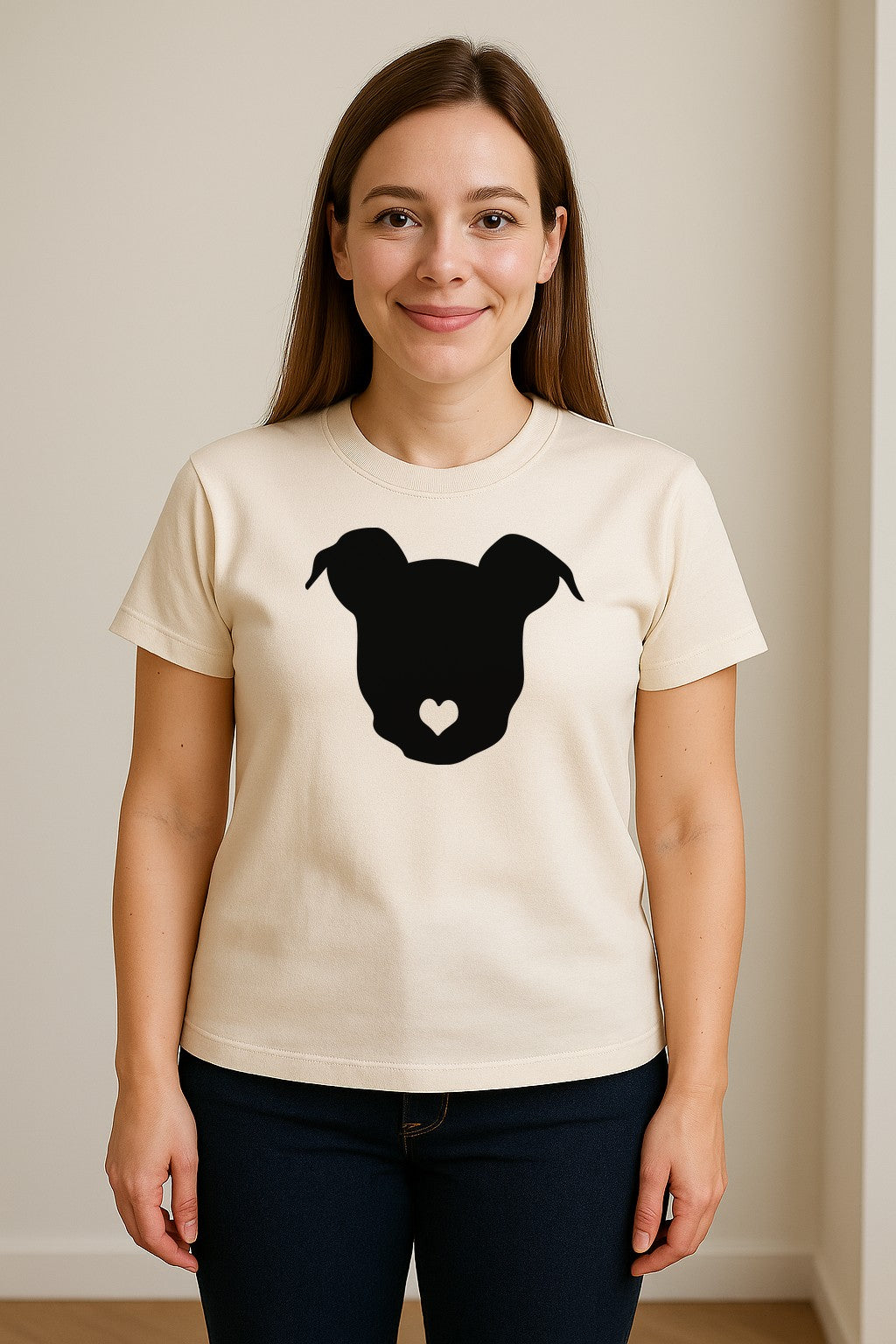 Dog Lover T-Shirt, Heart Nose Head Silhouette Design for Pet Moms and Animal Fans