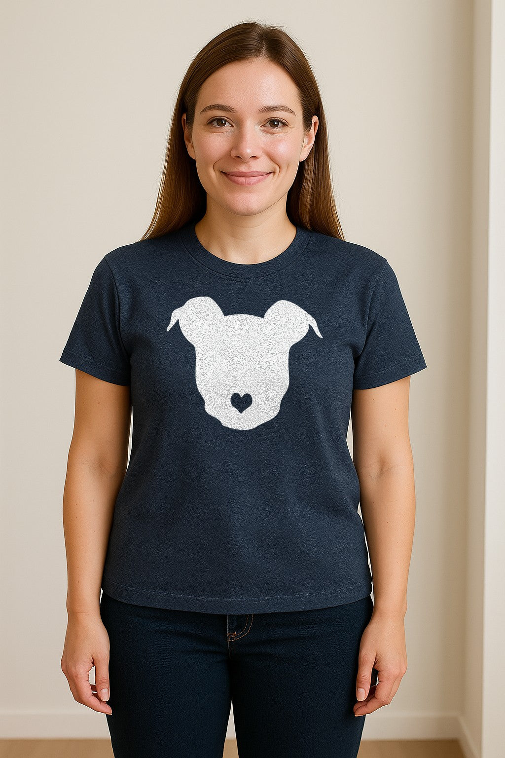 Dog Lover T-Shirt, Heart Nose Head Silhouette Design for Pet Moms and Animal Fans