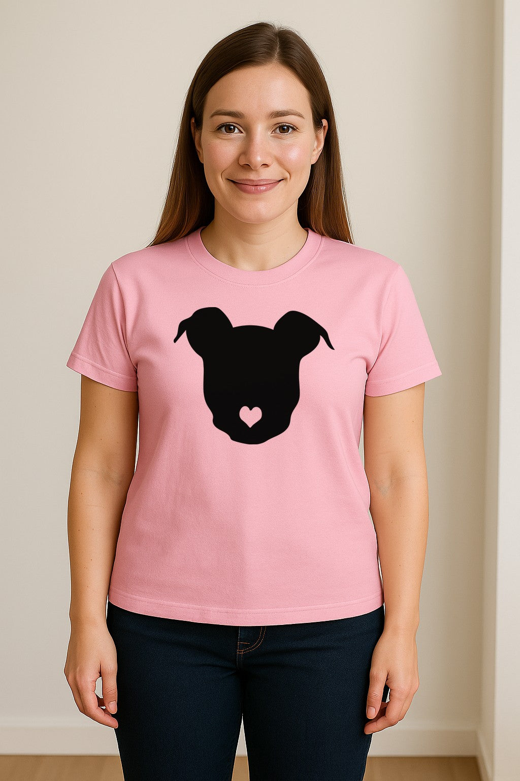 Dog Lover T-Shirt, Heart Nose Head Silhouette Design for Pet Moms and Animal Fans