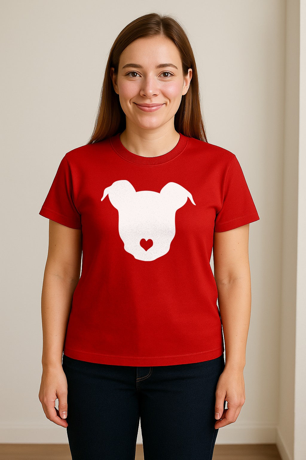 Dog Lover T-Shirt, Heart Nose Head Silhouette Design for Pet Moms and Animal Fans