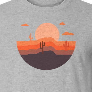 Desert Sunset T-Shirt, Retro Cactus Horizon Graphic for 1970s Style Nature Lovers