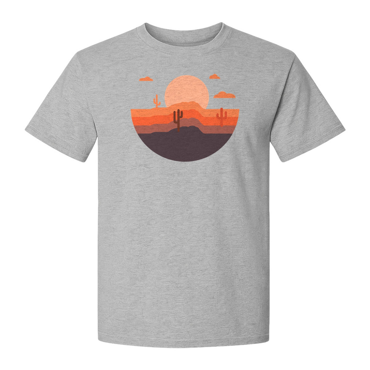 Desert Sunset T-Shirt, Retro Cactus Horizon Graphic for 1970s Style Nature Lovers
