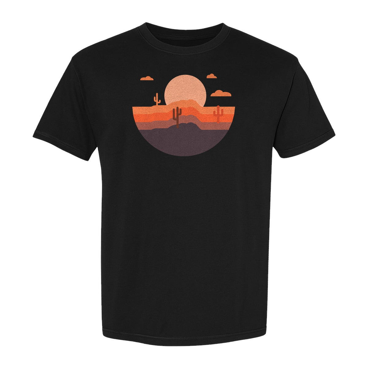 Desert Sunset T-Shirt, Retro Cactus Horizon Graphic for 1970s Style Nature Lovers