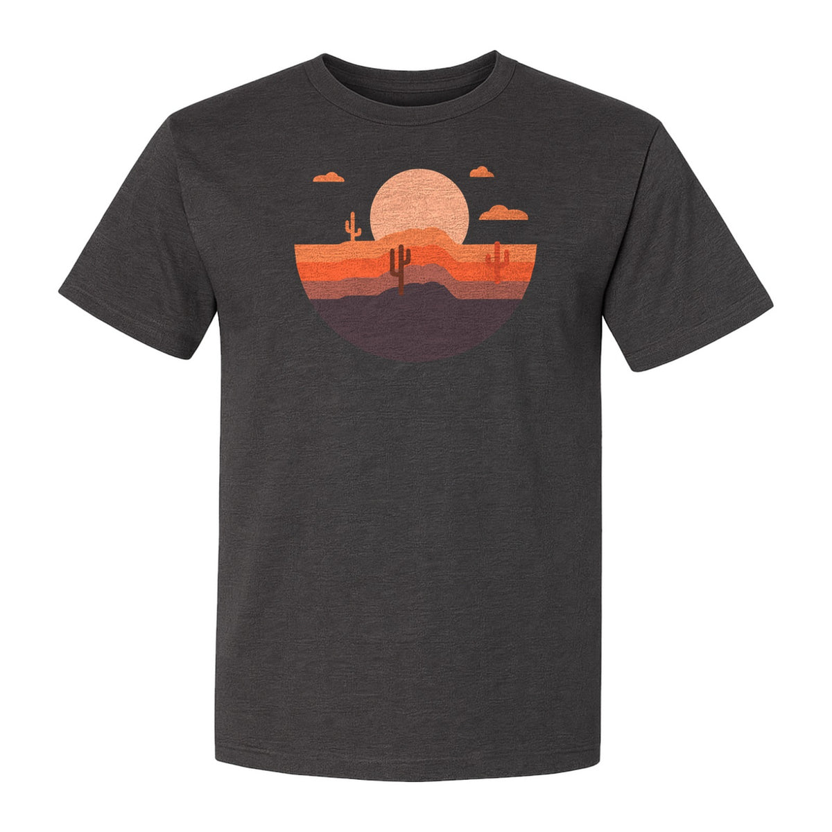 Desert Sunset T-Shirt, Retro Cactus Horizon Graphic for 1970s Style Nature Lovers