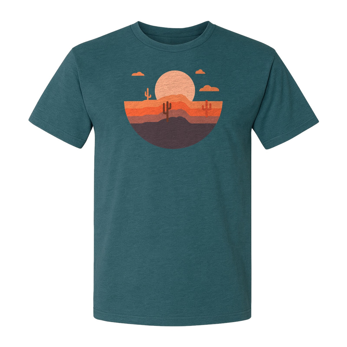 Desert Sunset T-Shirt, Retro Cactus Horizon Graphic for 1970s Style Nature Lovers