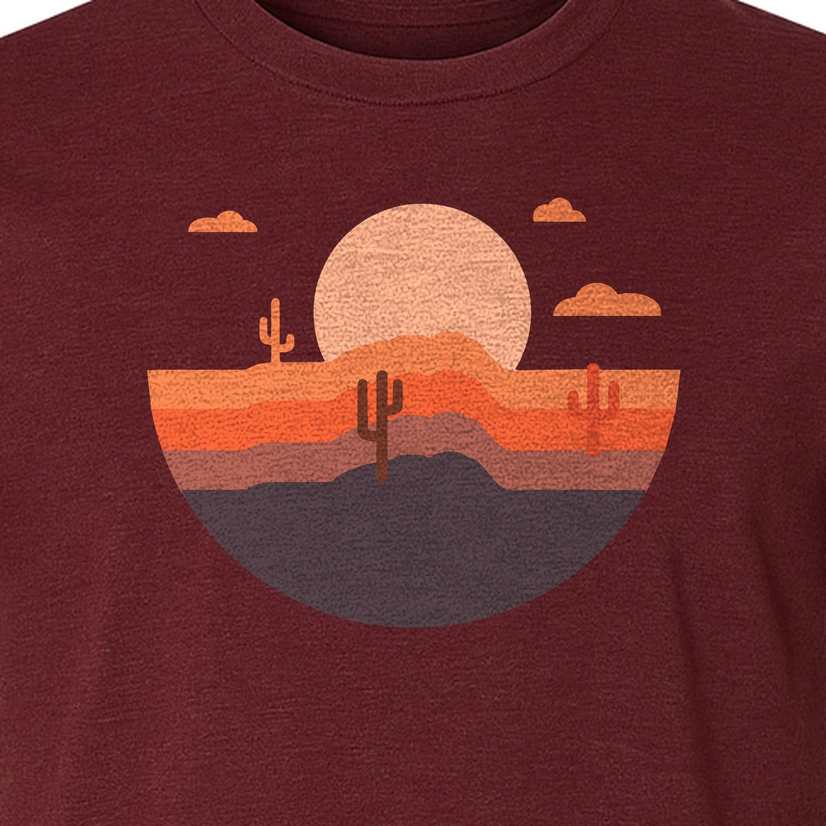 Desert Sunset T-Shirt, Retro Cactus Horizon Graphic for 1970s Style Nature Lovers
