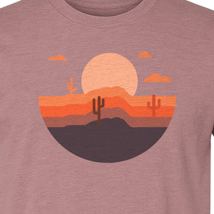 Desert Sunset T-Shirt, Retro Cactus Horizon Graphic for 1970s Style Nature Lovers