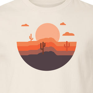 Desert Sunset T-Shirt, Retro Cactus Horizon Graphic for 1970s Style Nature Lovers