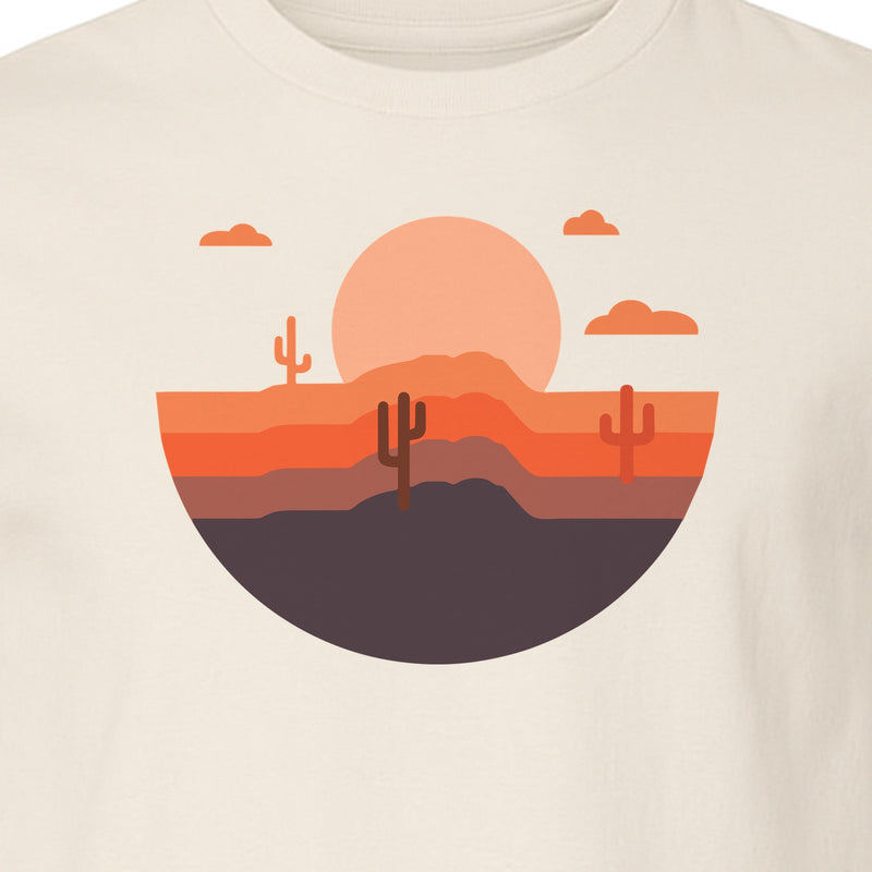 Desert Sunset T-Shirt, Retro Cactus Horizon Graphic for 1970s Style Nature Lovers