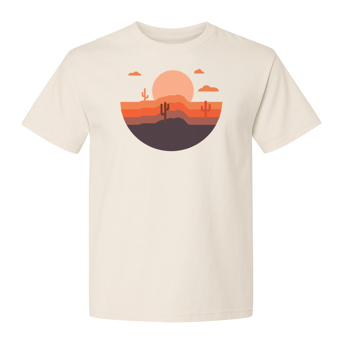 Desert Sunset T-Shirt, Retro Cactus Horizon Graphic for 1970s Style Nature Lovers