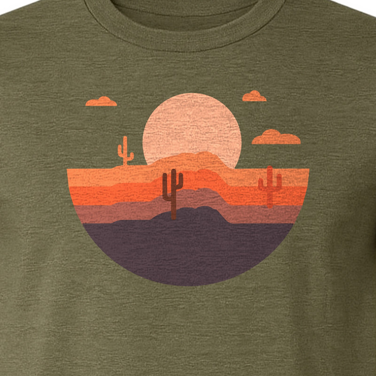 Desert Sunset T-Shirt, Retro Cactus Horizon Graphic for 1970s Style Nature Lovers
