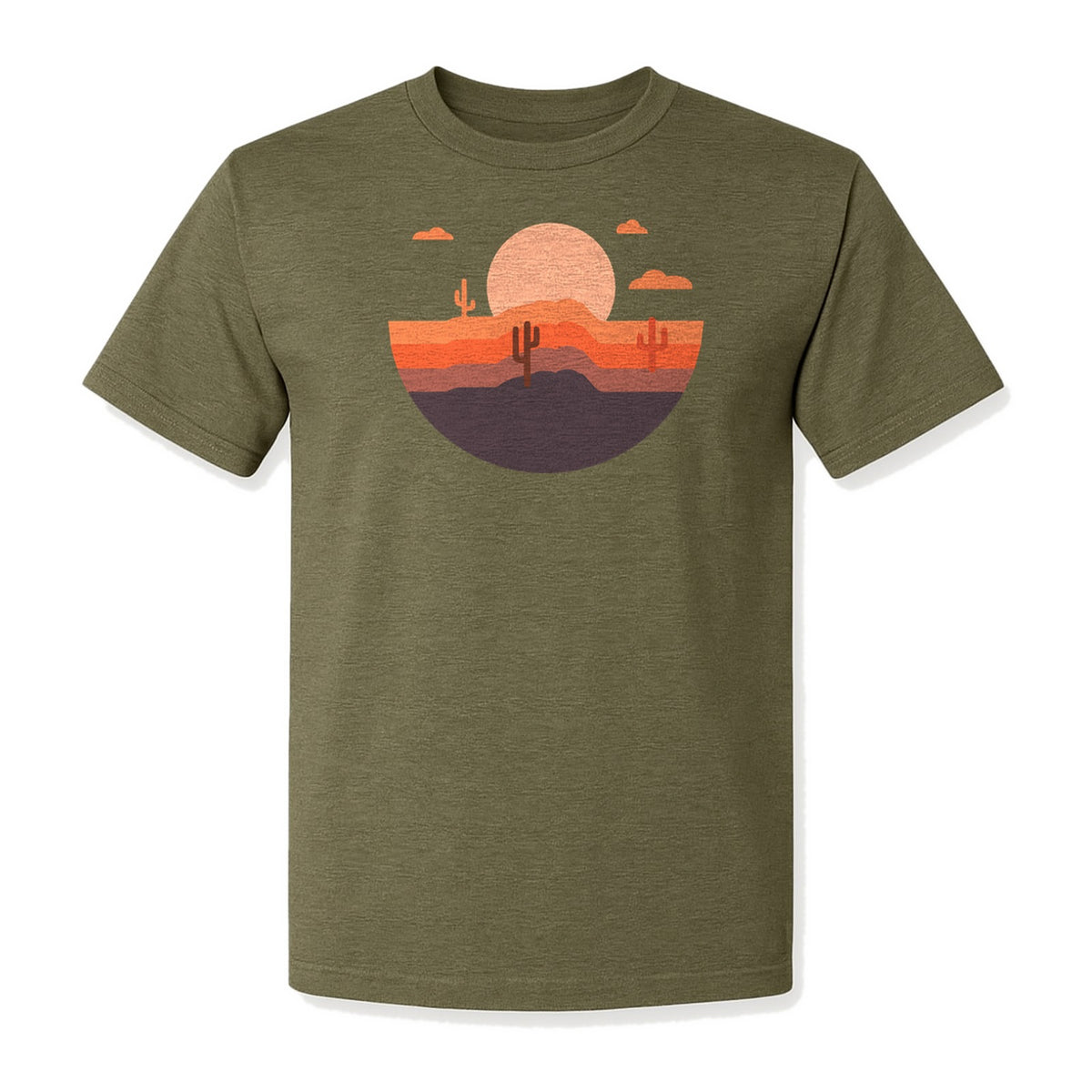 Desert Sunset T-Shirt, Retro Cactus Horizon Graphic for 1970s Style Nature Lovers