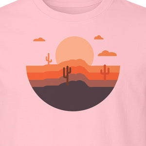 Desert Sunset T-Shirt, Retro Cactus Horizon Graphic for 1970s Style Nature Lovers