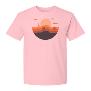 Desert Sunset T-Shirt, Retro Cactus Horizon Graphic for 1970s Style Nature Lovers