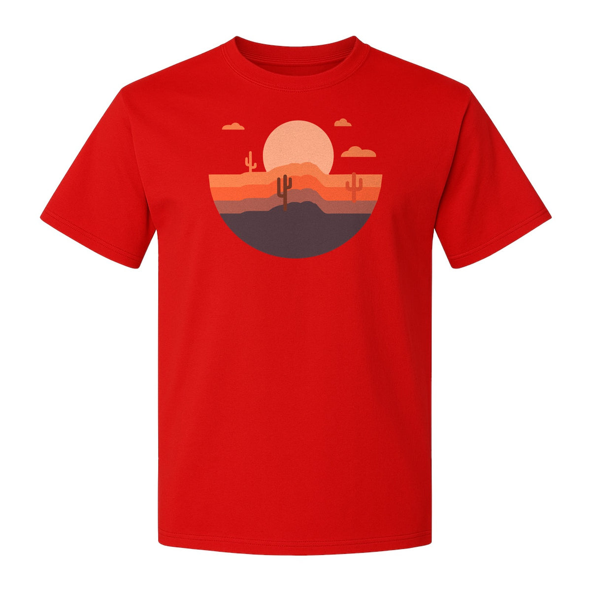 Desert Sunset T-Shirt, Retro Cactus Horizon Graphic for 1970s Style Nature Lovers