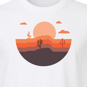 Desert Sunset T-Shirt, Retro Cactus Horizon Graphic for 1970s Style Nature Lovers