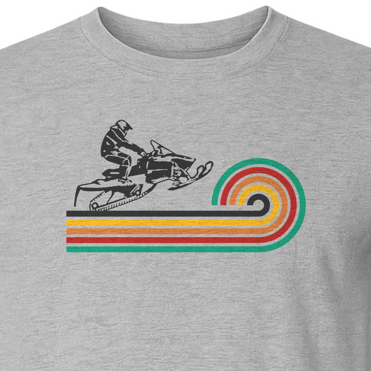 Snowmobile T-Shirt, Retro Rainbow Stripe Winter Sports Graphic Tee for Sledding Fans