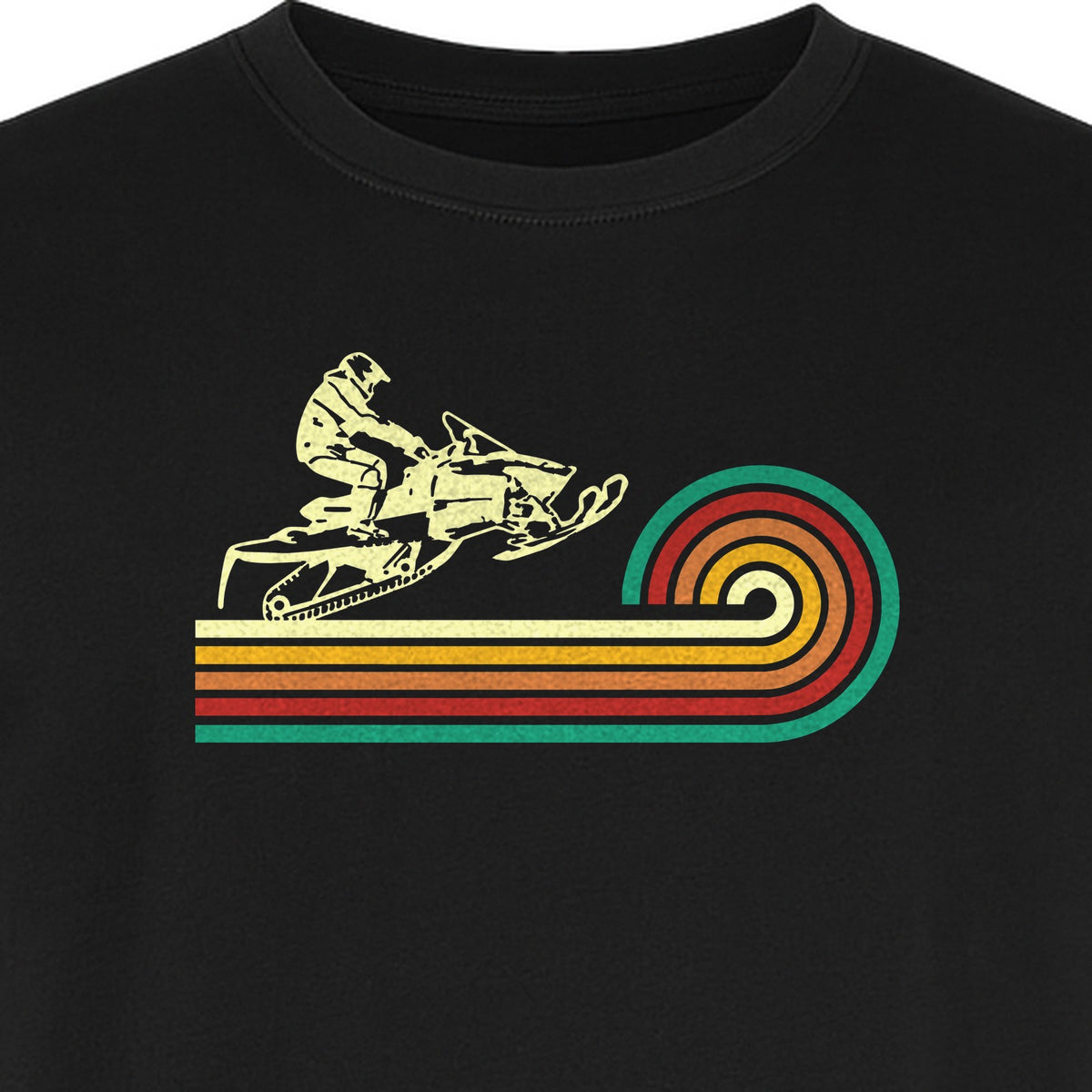 Snowmobile T-Shirt, Retro Rainbow Stripe Winter Sports Graphic Tee for Sledding Fans
