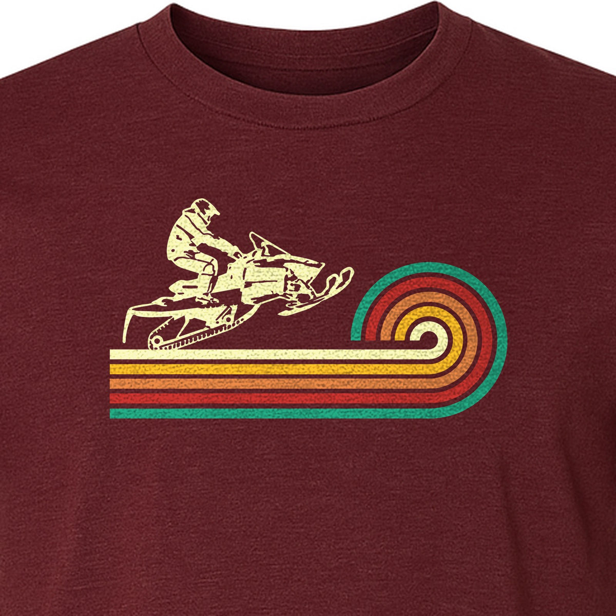 Snowmobile T-Shirt, Retro Rainbow Stripe Winter Sports Graphic Tee for Sledding Fans
