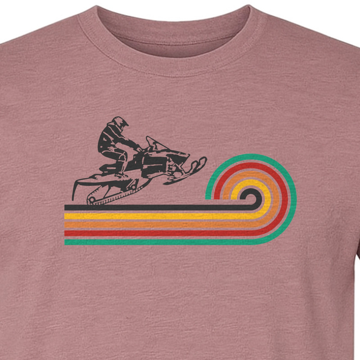 Snowmobile T-Shirt, Retro Rainbow Stripe Winter Sports Graphic Tee for Sledding Fans