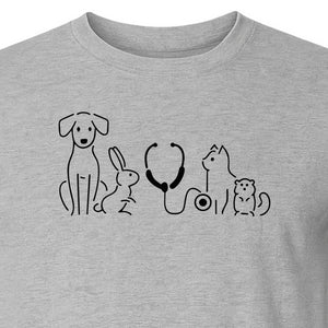 Veterinarian T-Shirt, Line Art Pets and Stethoscope Design for Vet Techs and Animal Care Students