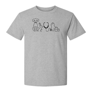 Veterinarian T-Shirt, Line Art Pets and Stethoscope Design for Vet Techs and Animal Care Students