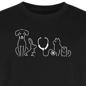 Veterinarian T-Shirt, Line Art Pets and Stethoscope Design for Vet Techs and Animal Care Students