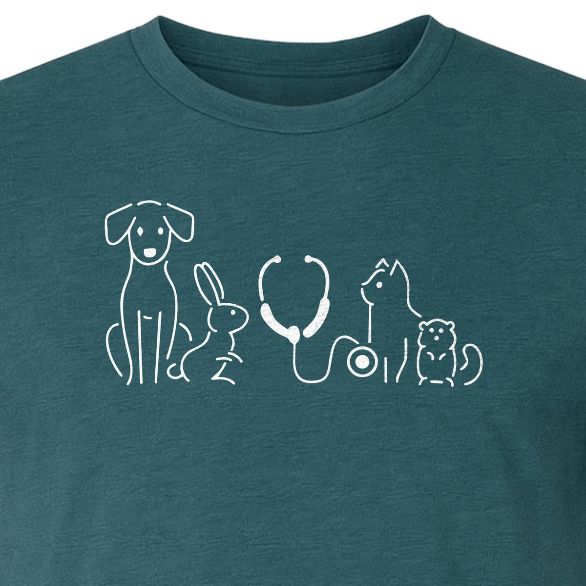 Veterinarian T-Shirt, Line Art Pets and Stethoscope Design for Vet Techs and Animal Care Students