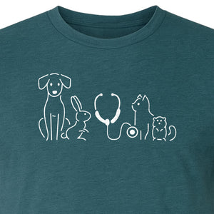 Veterinarian T-Shirt, Line Art Pets and Stethoscope Design for Vet Techs and Animal Care Students