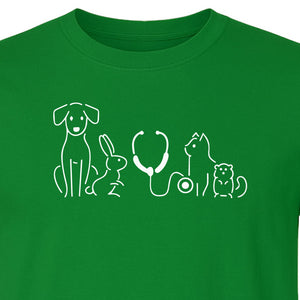 Veterinarian T-Shirt, Line Art Pets and Stethoscope Design for Vet Techs and Animal Care Students