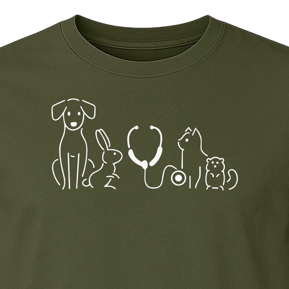 Veterinarian T-Shirt, Line Art Pets and Stethoscope Design for Vet Techs and Animal Care Students