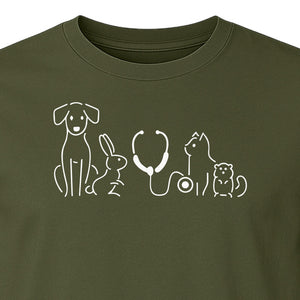 Veterinarian T-Shirt, Line Art Pets and Stethoscope Design for Vet Techs and Animal Care Students