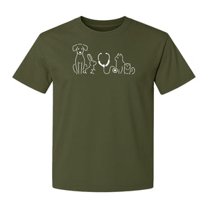 Veterinarian T-Shirt, Line Art Pets and Stethoscope Design for Vet Techs and Animal Care Students