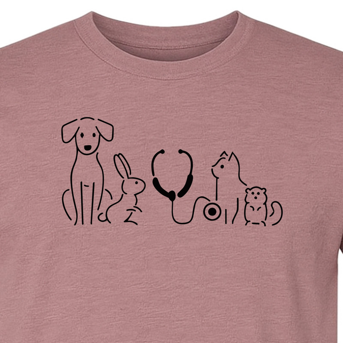 Veterinarian T-Shirt, Line Art Pets and Stethoscope Design for Vet Techs and Animal Care Students