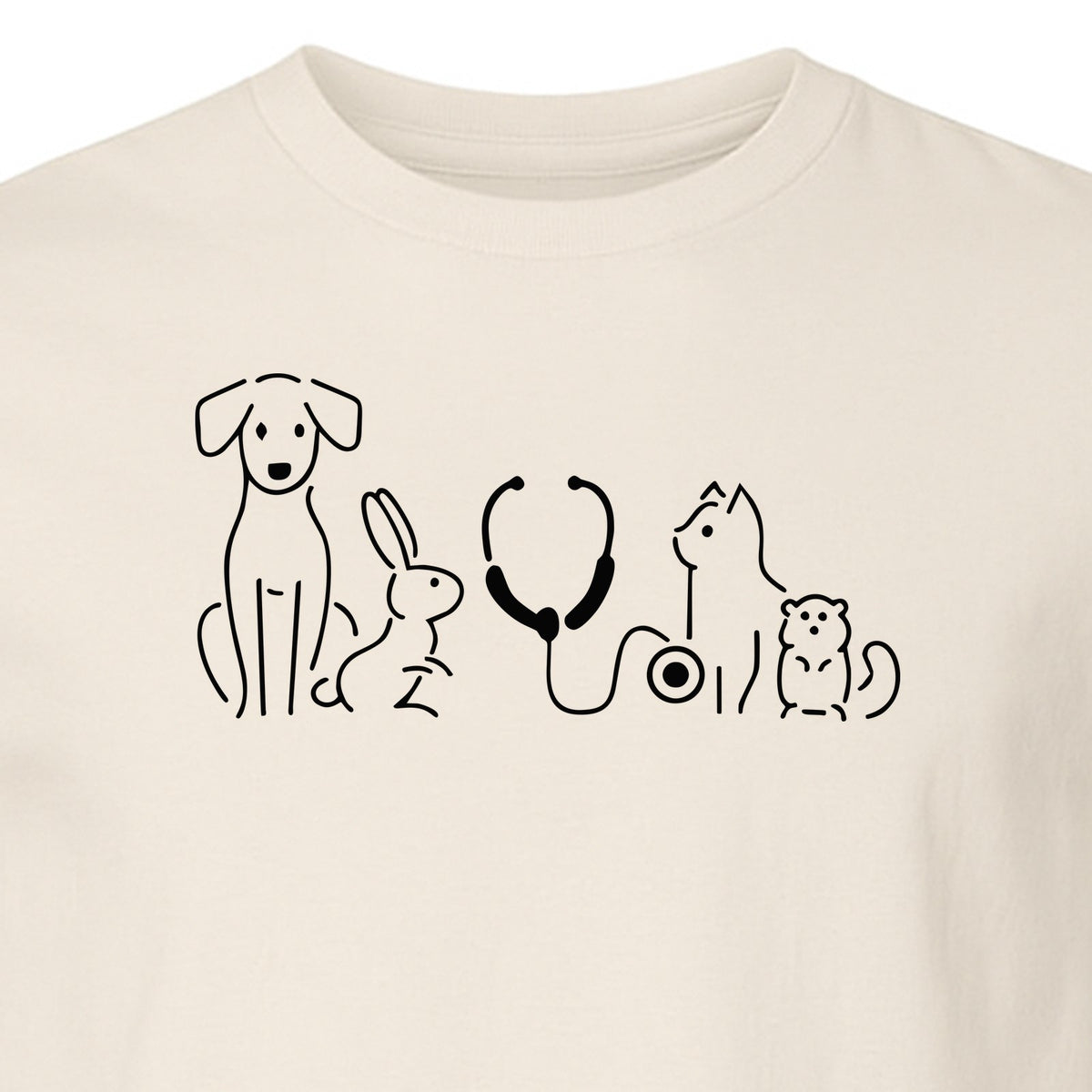 Veterinarian T-Shirt, Line Art Pets and Stethoscope Design for Vet Techs and Animal Care Students