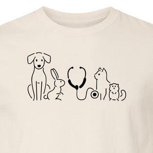 Veterinarian T-Shirt, Line Art Pets and Stethoscope Design for Vet Techs and Animal Care Students