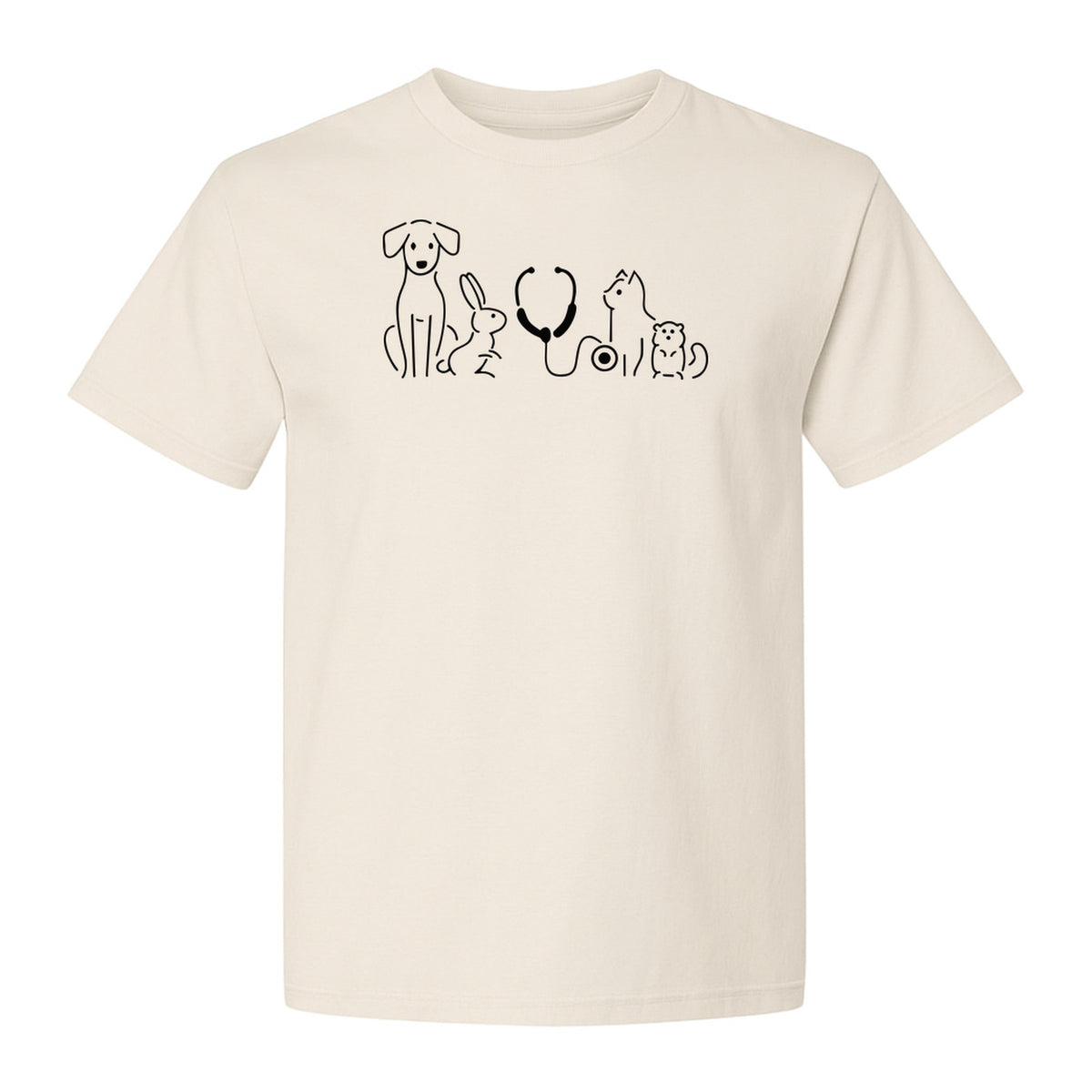 Veterinarian T-Shirt, Line Art Pets and Stethoscope Design for Vet Techs and Animal Care Students