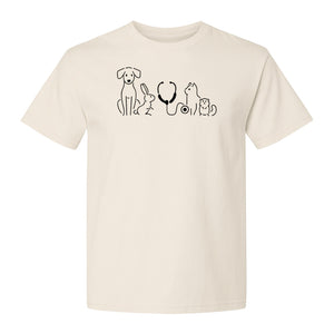 Veterinarian T-Shirt, Line Art Pets and Stethoscope Design for Vet Techs and Animal Care Students
