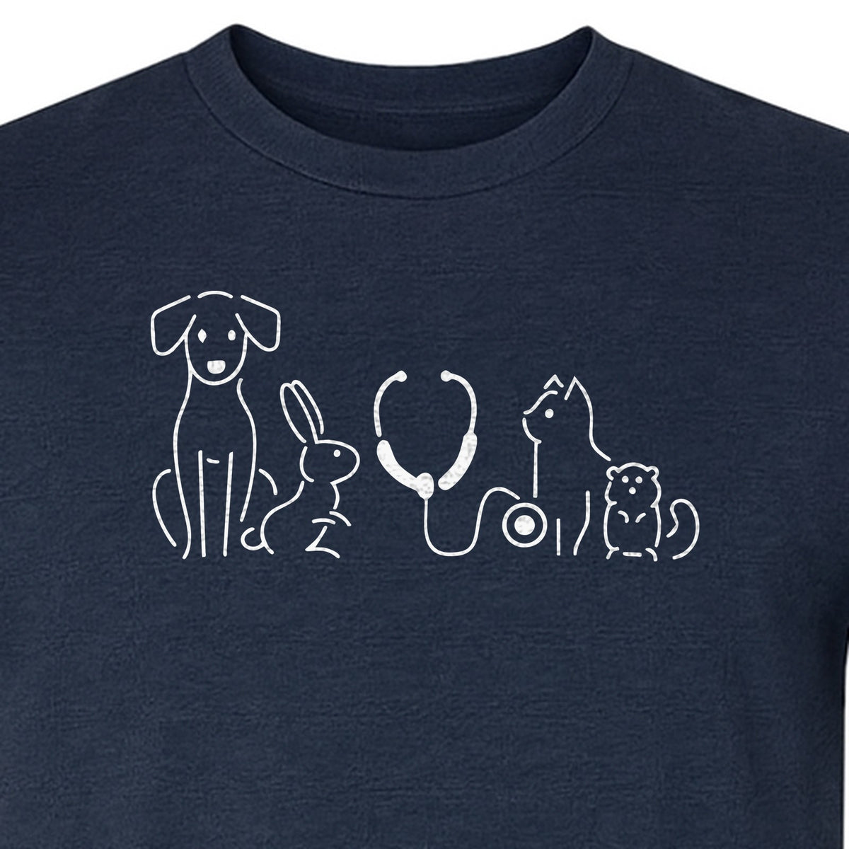 Veterinarian T-Shirt, Line Art Pets and Stethoscope Design for Vet Techs and Animal Care Students
