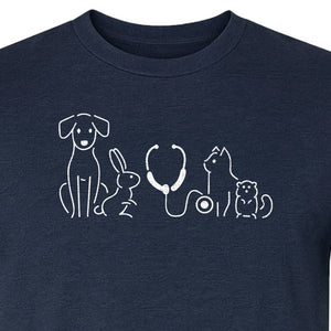 Veterinarian T-Shirt, Line Art Pets and Stethoscope Design for Vet Techs and Animal Care Students