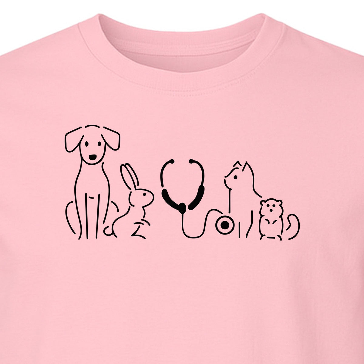 Veterinarian T-Shirt, Line Art Pets and Stethoscope Design for Vet Techs and Animal Care Students