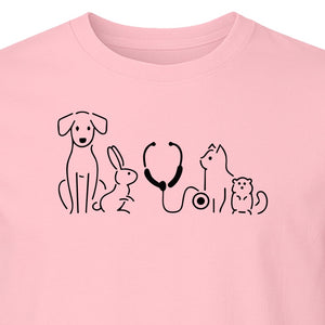 Veterinarian T-Shirt, Line Art Pets and Stethoscope Design for Vet Techs and Animal Care Students